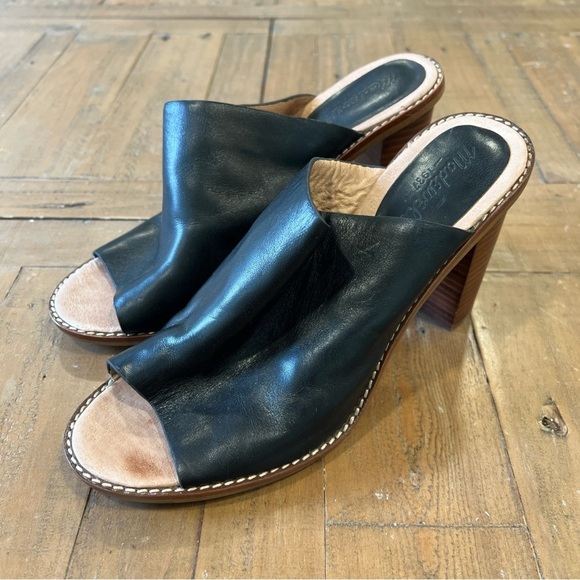 Madewell Finch Mule Sandal Women’s 9 Black Leather Open Toe High Heel - Picture 2 of 12
